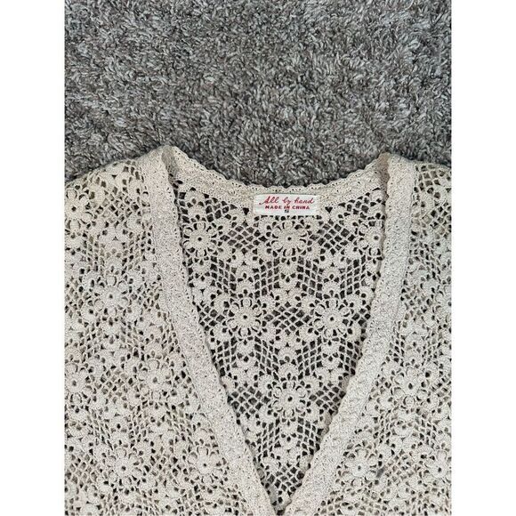 Vintage Hand Crocheted Knit Blouse Sweater Cardigan Button Front V-Neck Cotton S - Picture 4 of 8